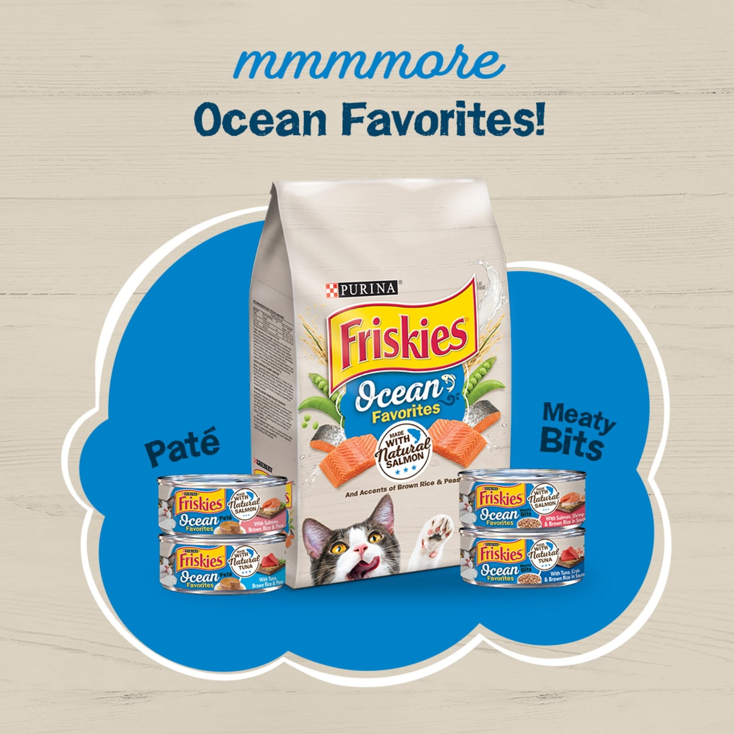 Purina Friskies Ocean Favorites Meaty Bits, Salmon, Shrimp & Brown Rice, Wet Cat Food, 5.5 oz Can