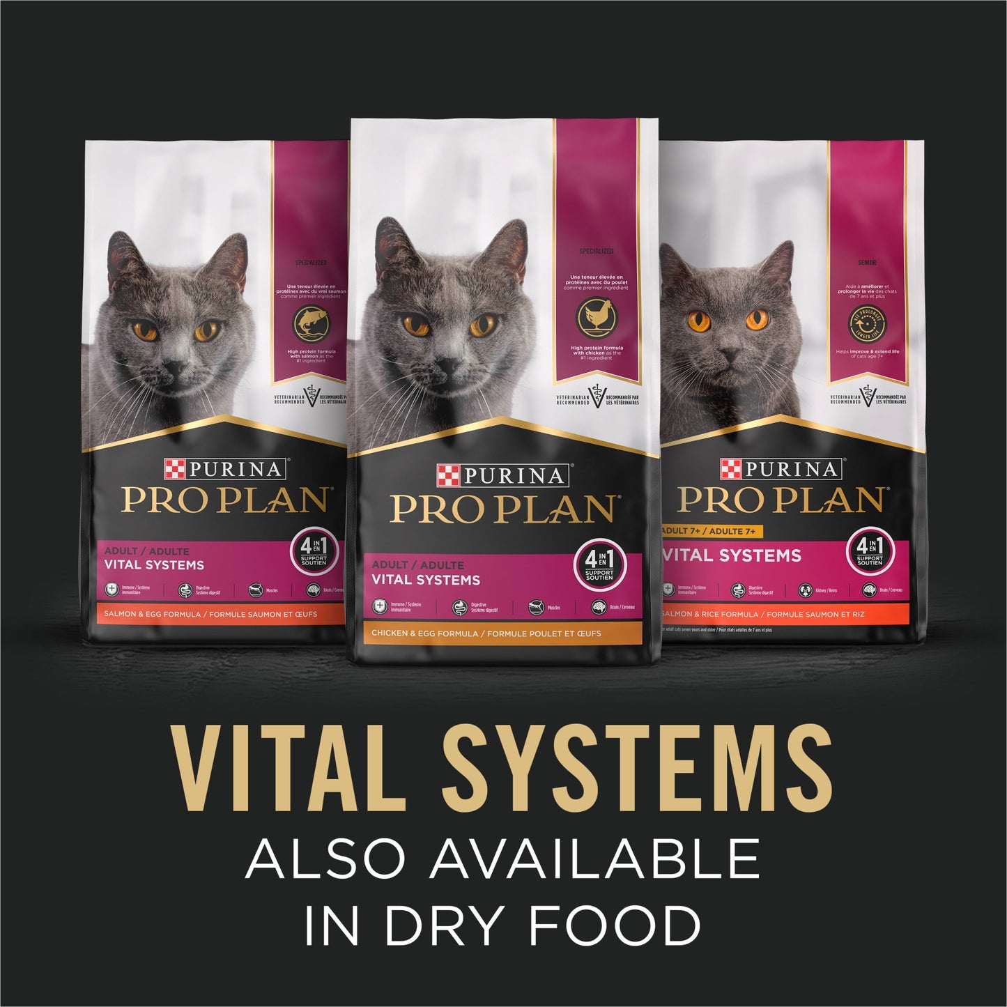 Purina Pro Plan Vital Systems, Seafood Entree, Wet Cat Food, 3 oz Cans, 24 Pack