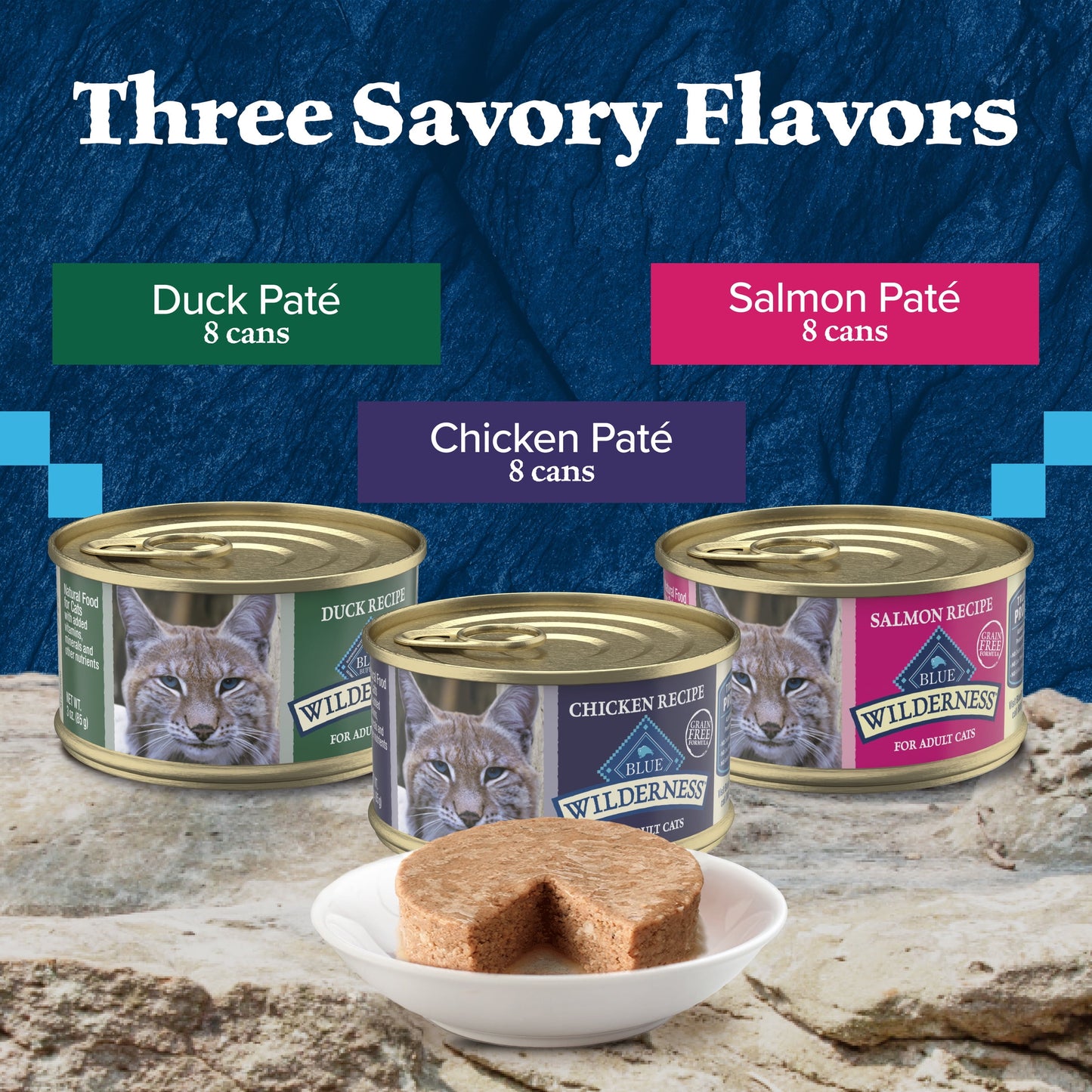 Blue Buffalo Wilderness High Protein, Natural Adult Pate Wet Cat Food Variety Pack (24 Count- 8 of Each Flavor)