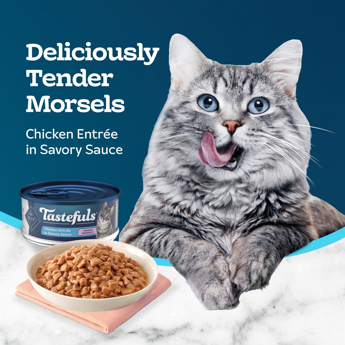 (4 pack) Blue Buffalo Tastefuls Adult Cat Wet Food, Chicken Morsels in Gravy, 5.5-oz. Can