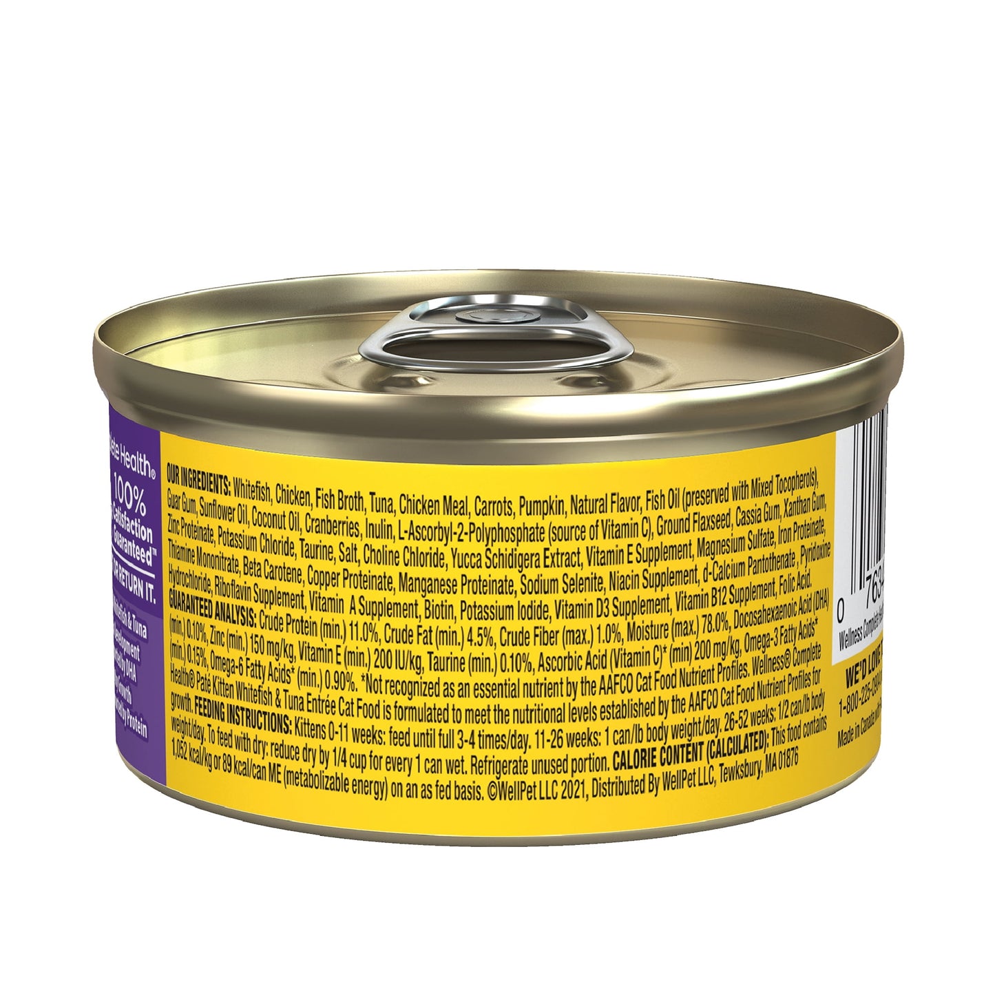 Wellness Complete Health Kitten Wet Cat Food Whitefish & Tuna Entrée, 3oz Can, Pack of 24