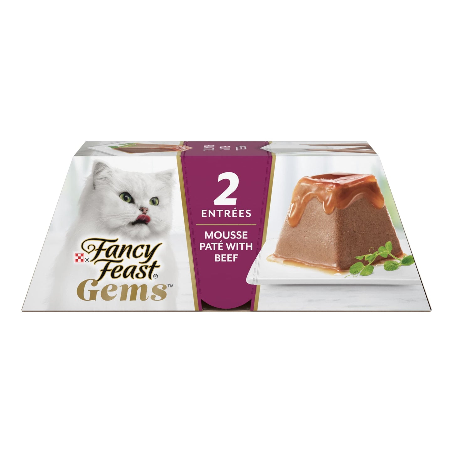 Purina Fancy Feast Gems Wet Cat Food Mousse Pate with Beef and Halo of Savory Gravy (2) 2 oz Tubs