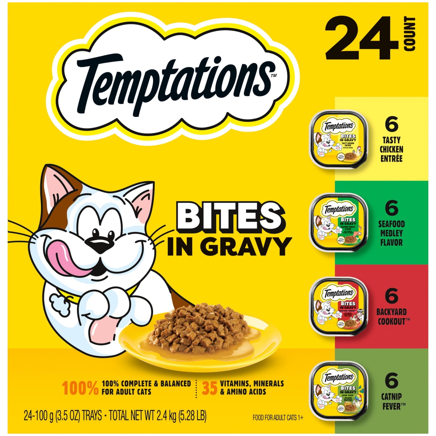 Temptations Bites In Gravy Variety Pack Adult Wet Cat Food, 3.5 Oz Trays, 24 Pk