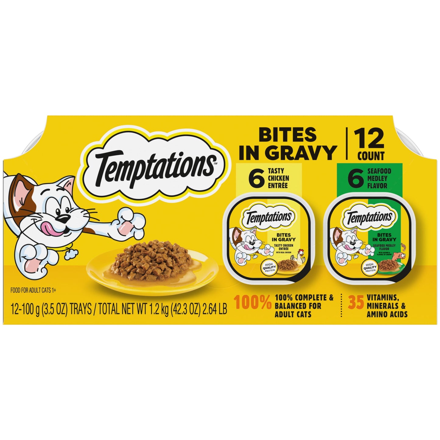 Temptations Bites In Gravy Flavor Wet Cat Food Variety Pack, 3.5 Oz Tray (12 Pack)