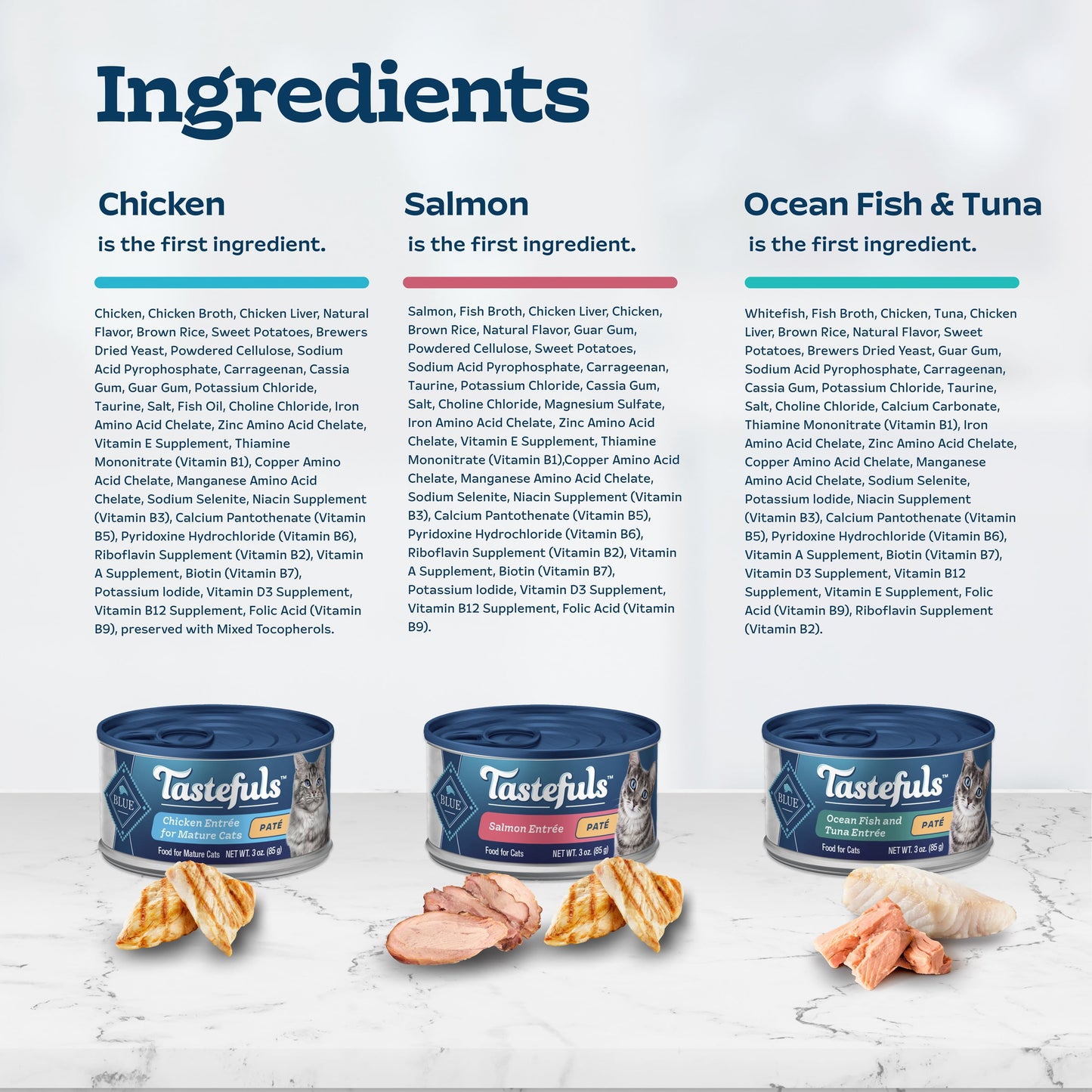 Blue Buffalo Tastefuls Natural Pate Wet Cat Food Variety Pack, Salmon, Chicken, Ocean Fish & Tuna Entrées 3-oz Cans (12 Count - 4 of Each Flavor)