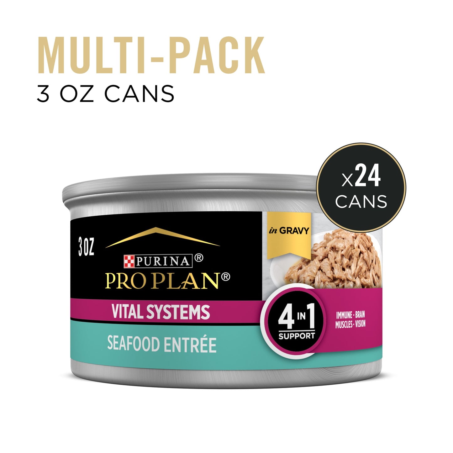 Purina Pro Plan Vital Systems, Seafood Entree, Wet Cat Food, 3 oz Cans, 24 Pack