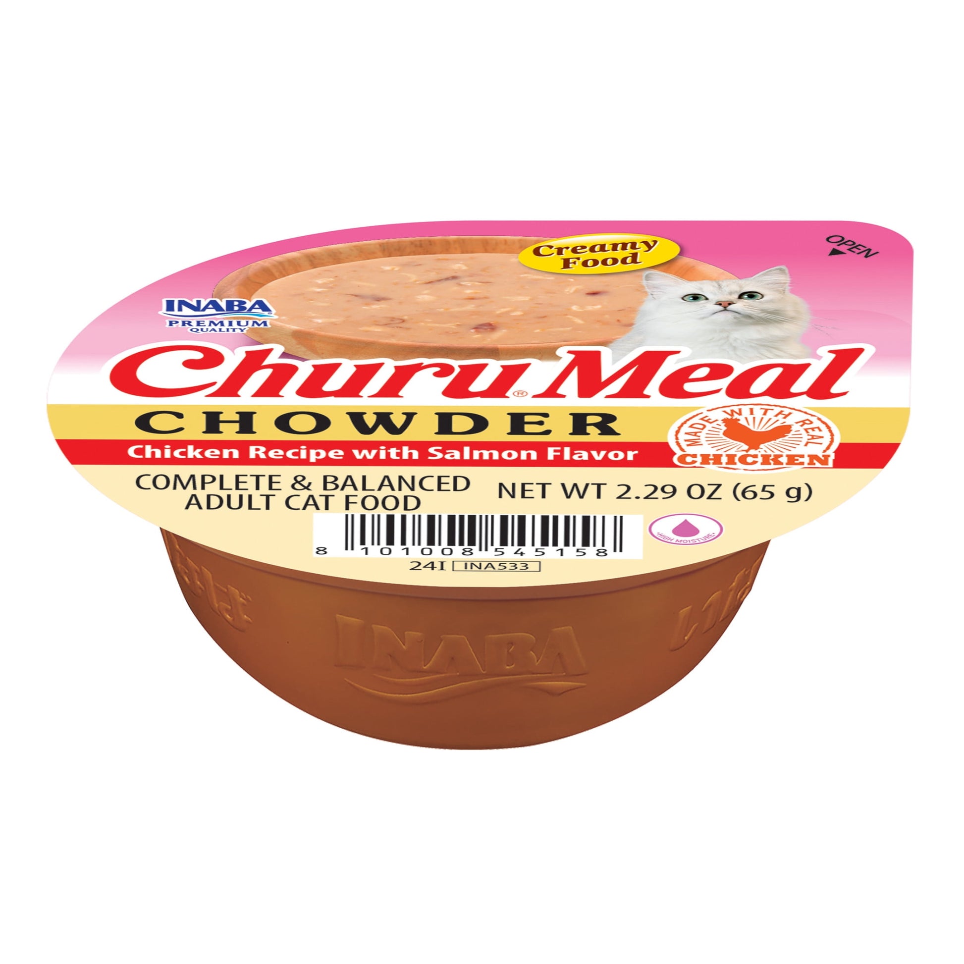 (6 pack) INABA Churu Meal Chowder Adult Wet Cat Food, 2.29 oz cup, Chicken Recipe with Salmon Flavor