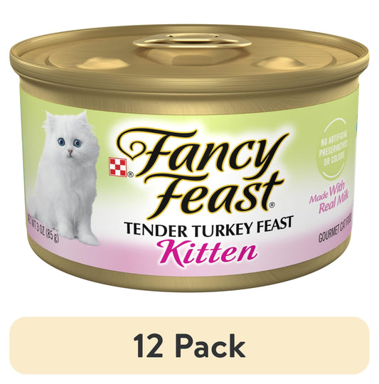 (12 pack) Purina Fancy Feast Kitten Food, Wet Cat Food, Tender Turkey Feast, 3 oz Can