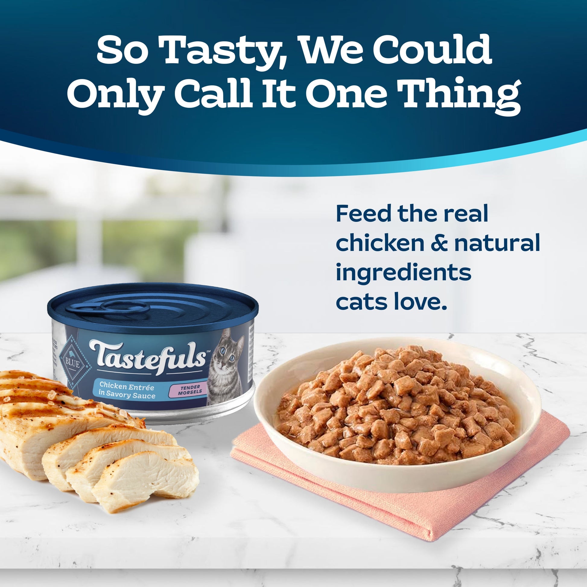 (4 pack) Blue Buffalo Tastefuls Adult Cat Wet Food, Chicken Morsels in Gravy, 5.5-oz. Can