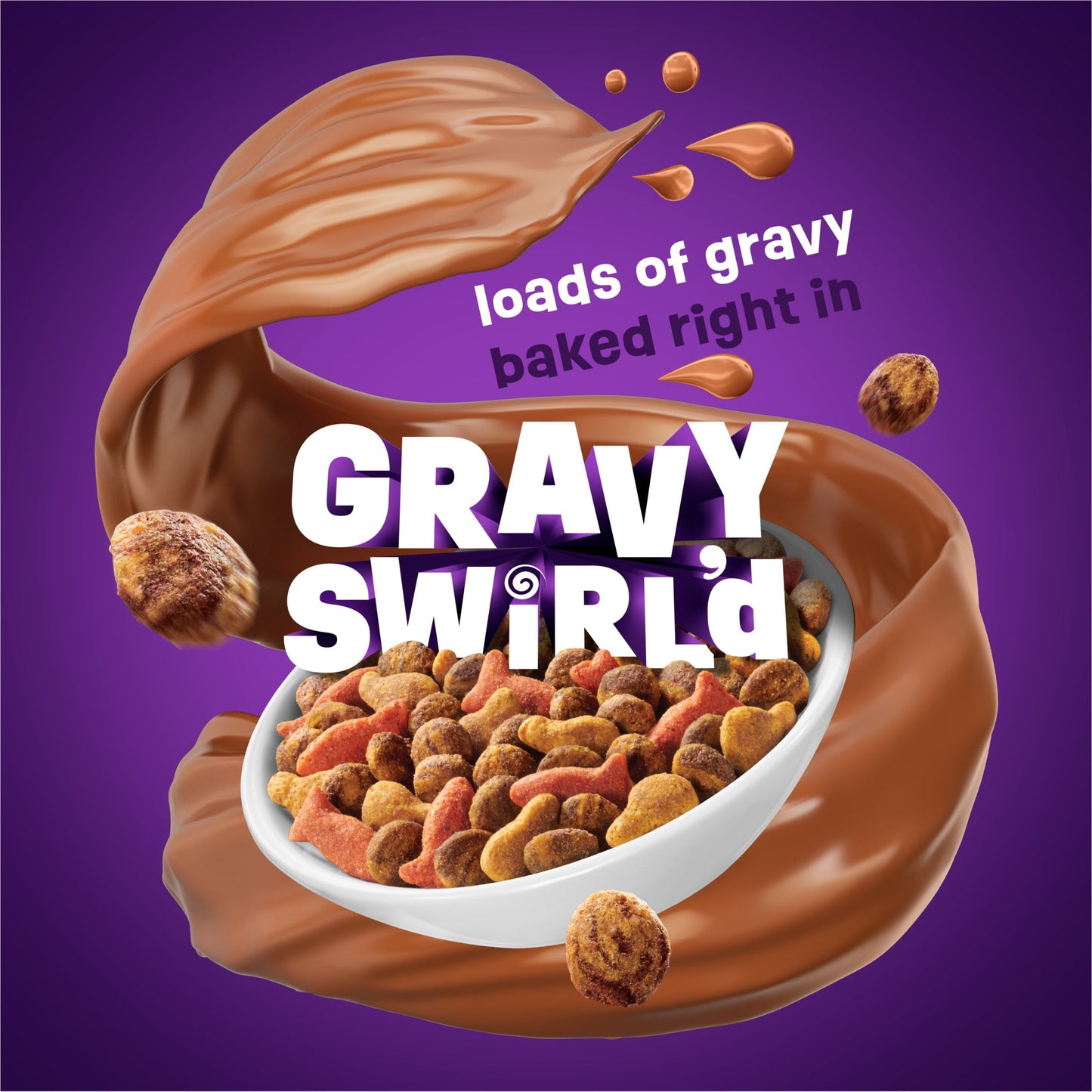 Purina Friskies Dry Cat Food Gravy Swirl'd with Flavors of Chicken, Salmon and Gravy Dry Cat Food, 16 lb Bag