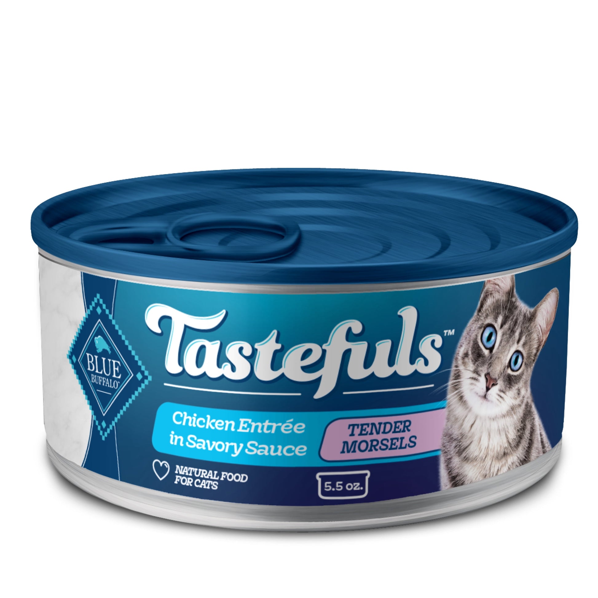 (4 pack) Blue Buffalo Tastefuls Adult Cat Wet Food, Chicken Morsels in Gravy, 5.5-oz. Can