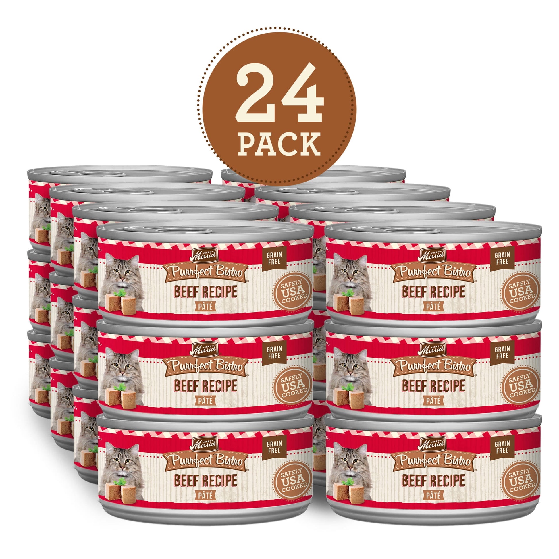 Merrick Purrfect Bistro, Grain Free High Protein Beef, Wet Cat Food Pate, 5 oz Cans, 24Pack