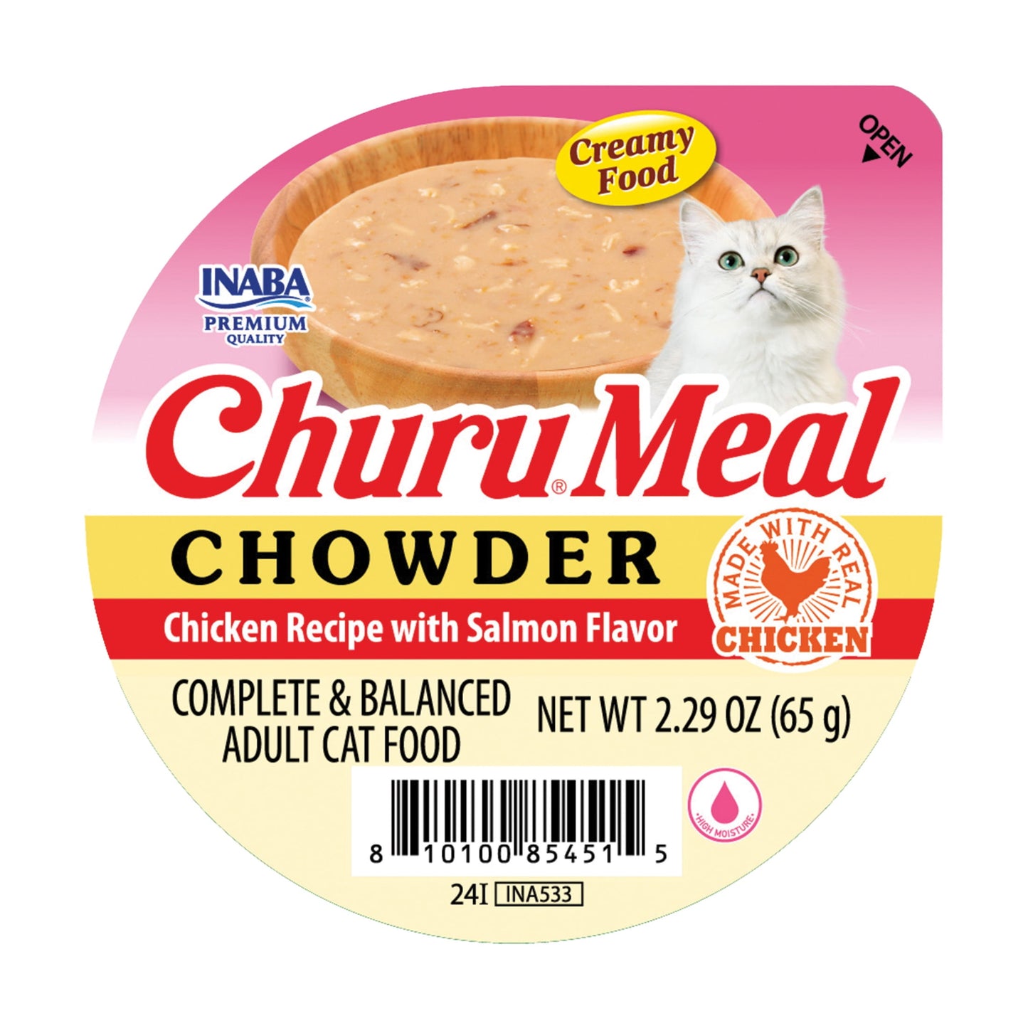 (6 pack) INABA Churu Meal Chowder Adult Wet Cat Food, 2.29 oz cup, Chicken Recipe with Salmon Flavor