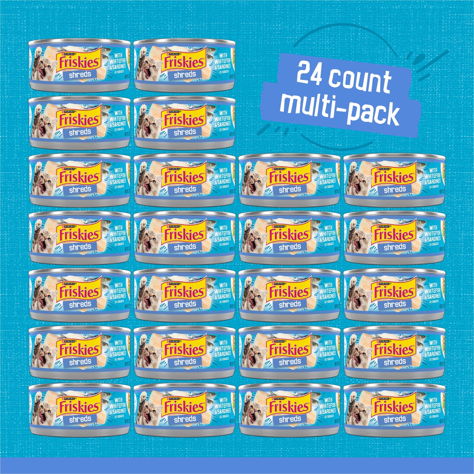 Purina Friskies Shreds Gravy, Soft Whitefish & Sardines, Wet Cat Food, 5.5 oz Cans, 24 Pack