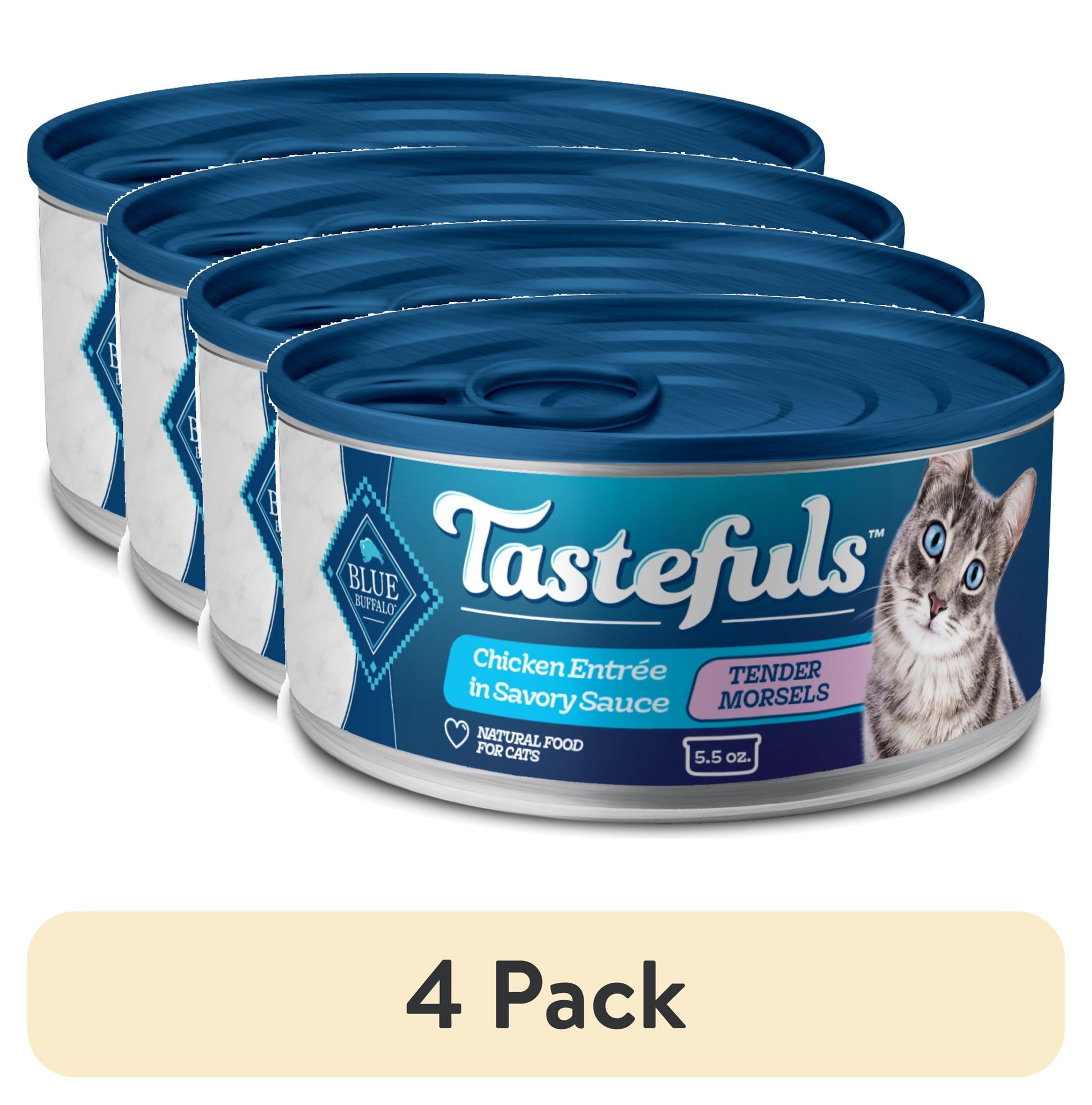 (4 pack) Blue Buffalo Tastefuls Adult Cat Wet Food, Chicken Morsels in Gravy, 5.5-oz. Can