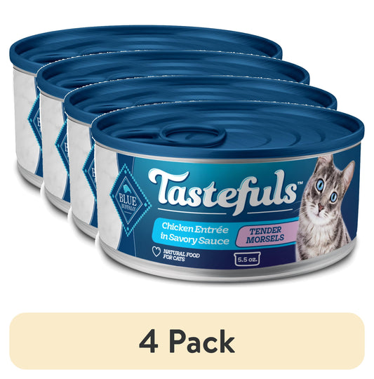 (4 pack) Blue Buffalo Tastefuls Adult Cat Wet Food, Chicken Morsels in Gravy, 5.5-oz. Can