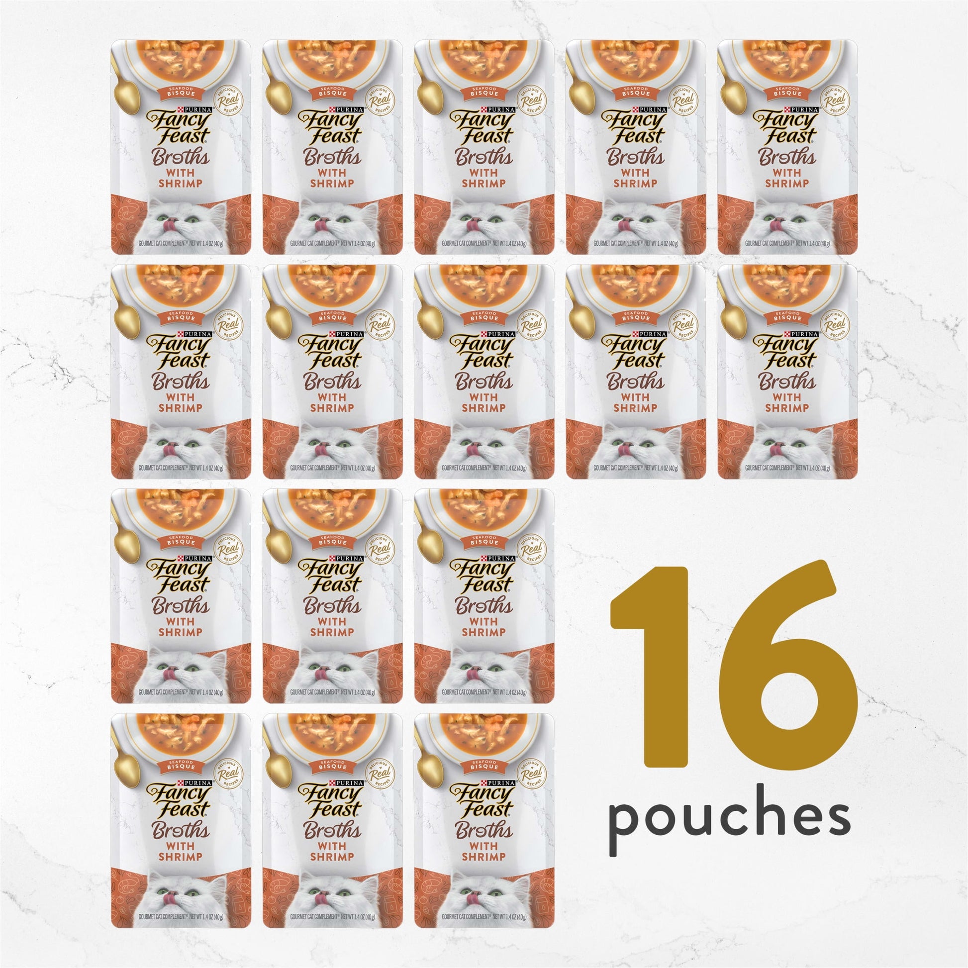Purina Fancy Feast Broths Kitten Food, Wet Cat Food, Shrimp Seafood Bisque, 1.4 oz Tubs (16 Pack)