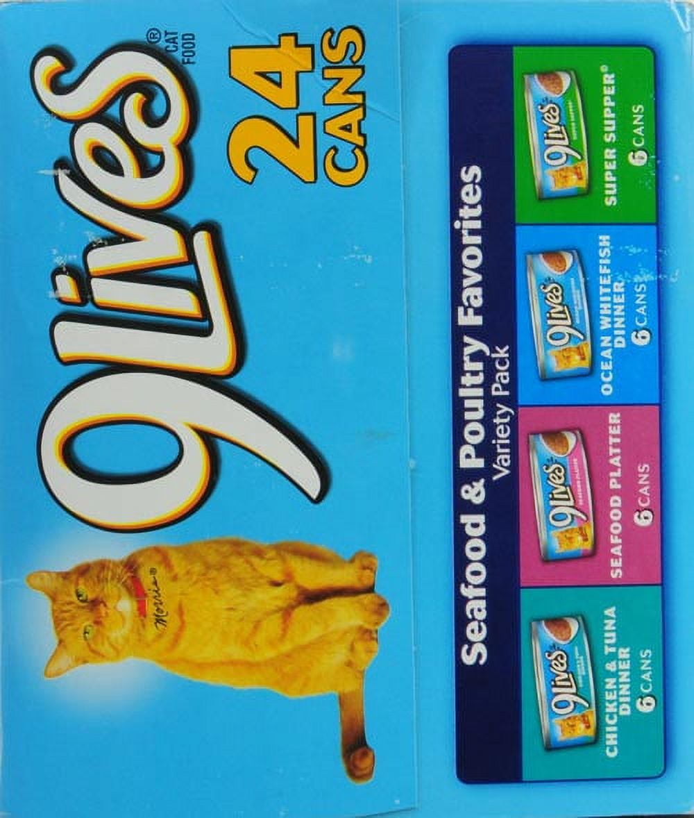 (24 Pack) 9Lives Seafood and Poultry Favorites Wet Cat Food Variety Pack, 5.5 oz. Cans