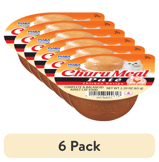 (6 pack) INABA Churu Meal Paté Adult Wet Cat Food, 2.29 oz cup, Chicken Recipe