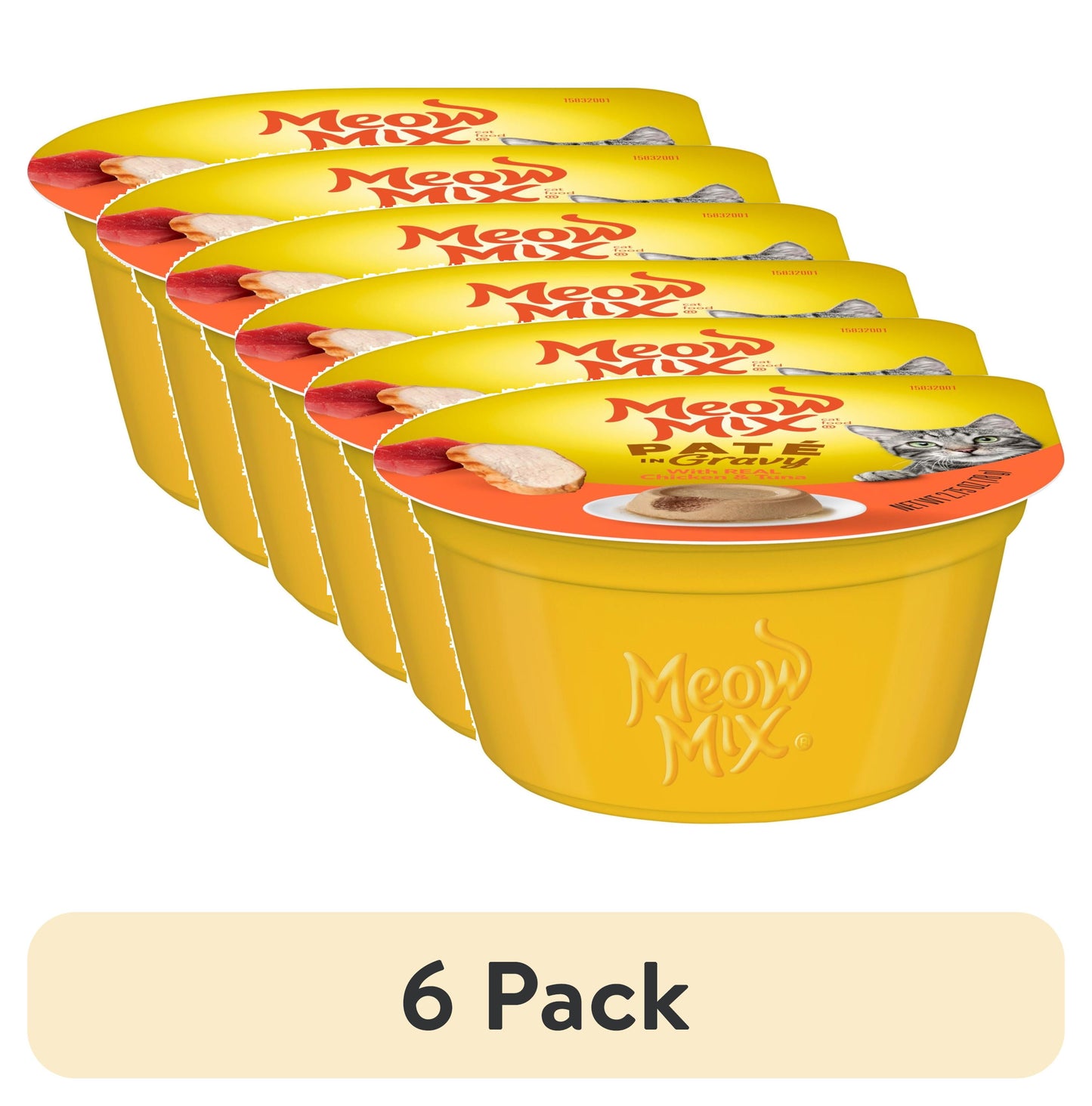 (6 pack) Meow Mix Pate in Gravy With Real Chicken & Tuna, Wet Cat Food, 2.75 oz Cup