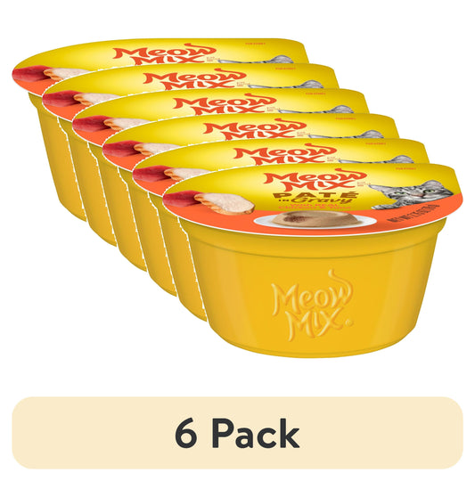 (6 pack) Meow Mix Pate in Gravy With Real Chicken & Tuna, Wet Cat Food, 2.75 oz Cup
