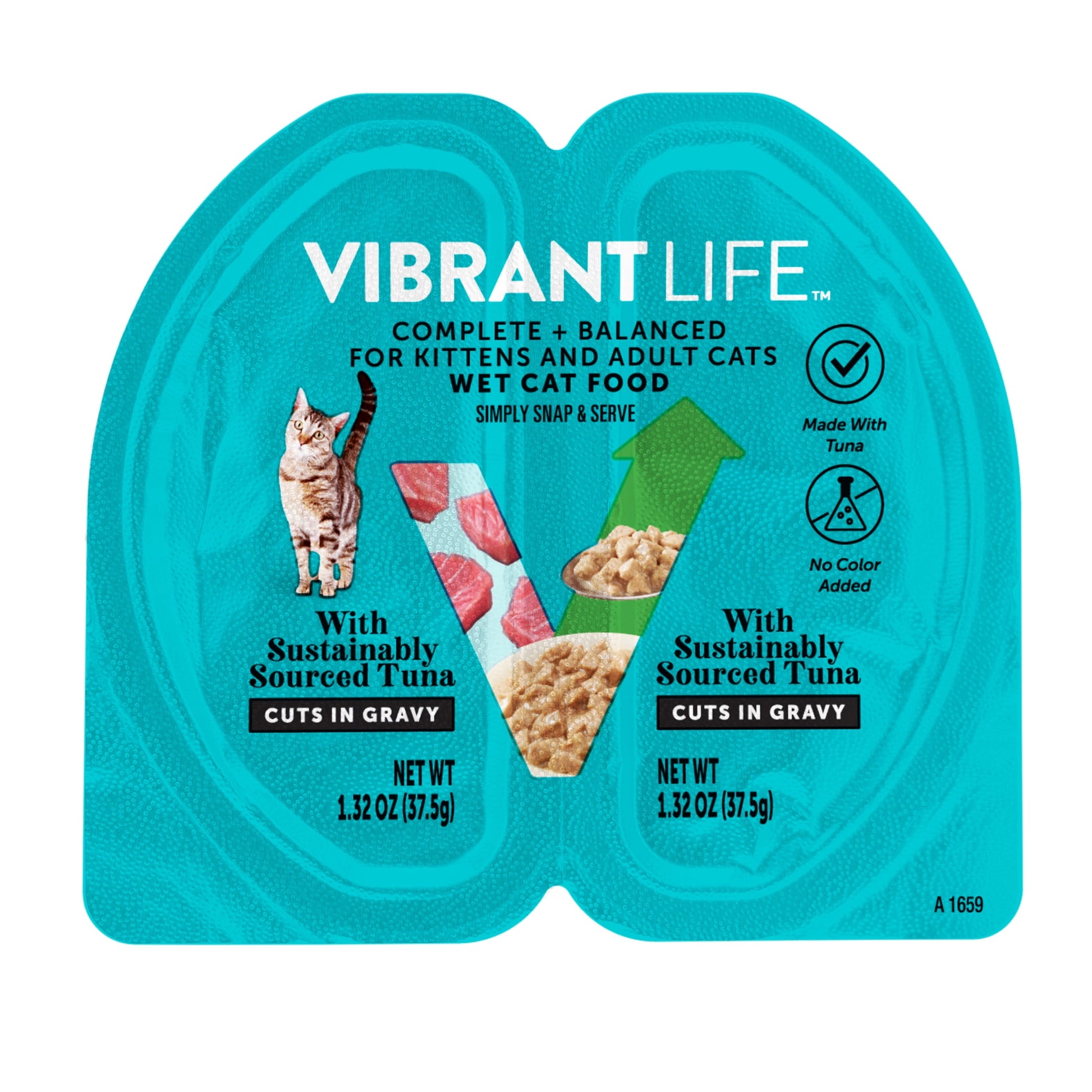 (6 pack) Vibrant Life Tuna Cuts in Gravy Wet Cat Food, Grain-Free, 2.64 oz Split Trays