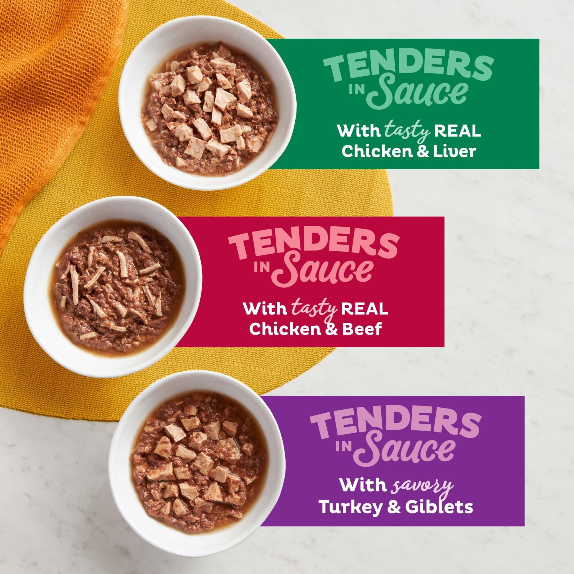 Meow Mix Tenders in Sauce Wet Cat Food Variety Pack With Poultry & Beef Favorites, 12 Cups, 2.75 oz Each