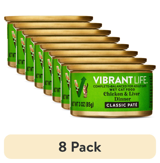 (8 pack) Vibrant Life Chicken & Liver Dinner Classic Pate Wet Cat Food, Grain-Free, 3 oz Can