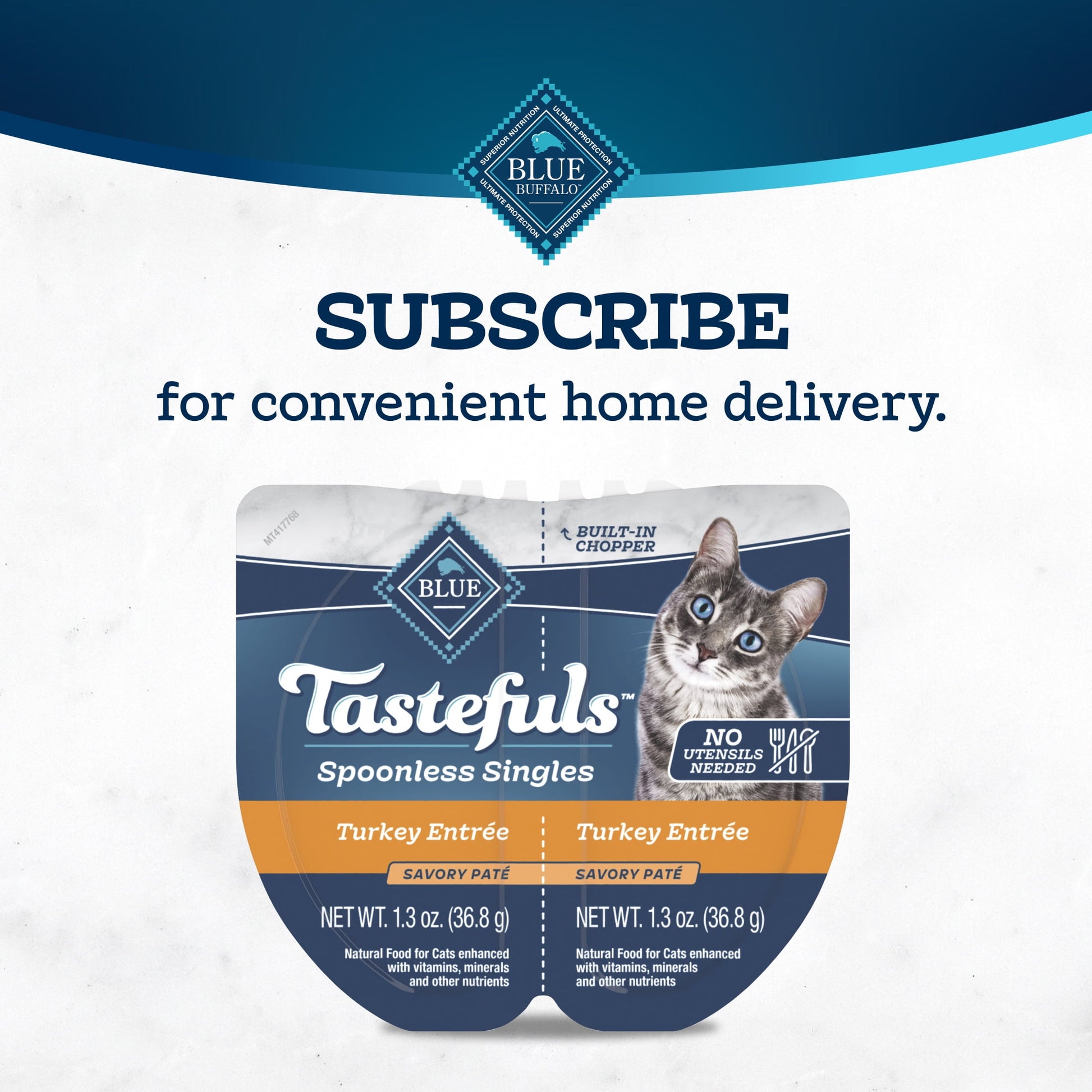 Blue Buffalo Tastefuls Spoonless Singles Turkey Pate Wet Cat Food for Adult Cats, 2.6-oz Twin-Pack Tray