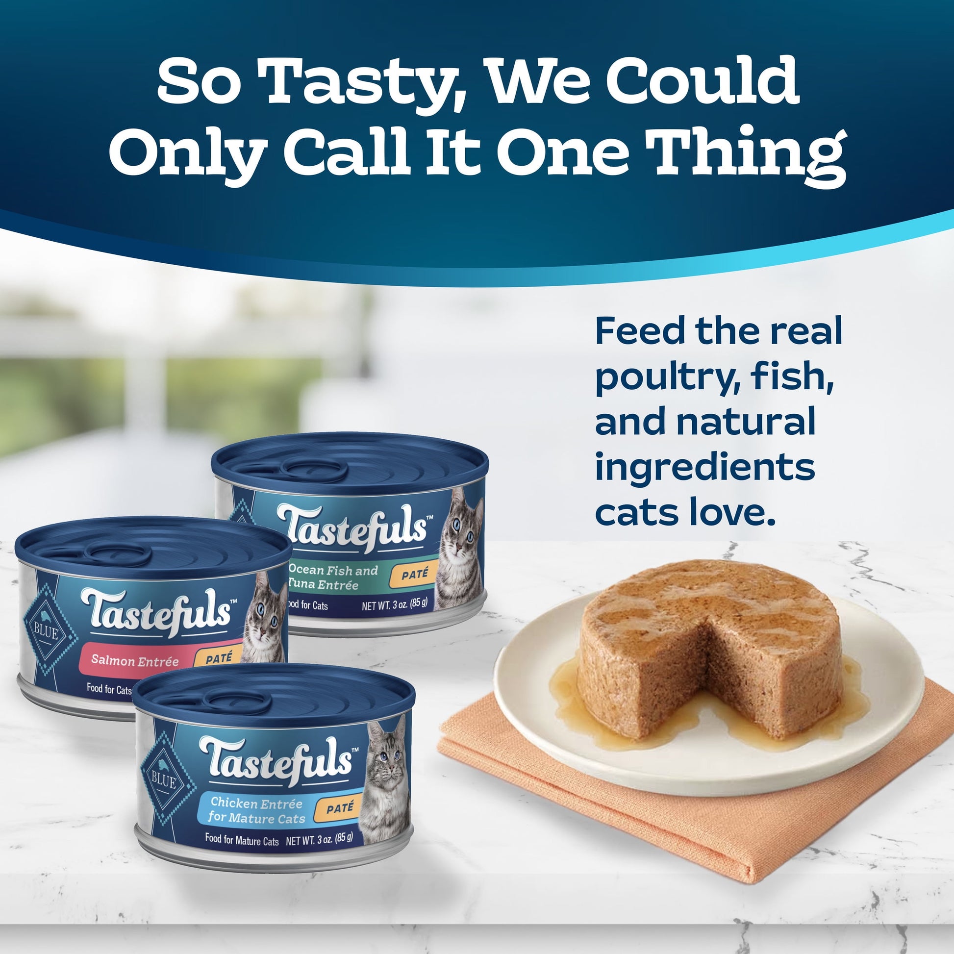 Blue Buffalo Tastefuls Natural Pate Wet Cat Food Variety Pack, Salmon, Chicken, Ocean Fish & Tuna Entrées 3-oz Cans (12 Count - 4 of Each Flavor)