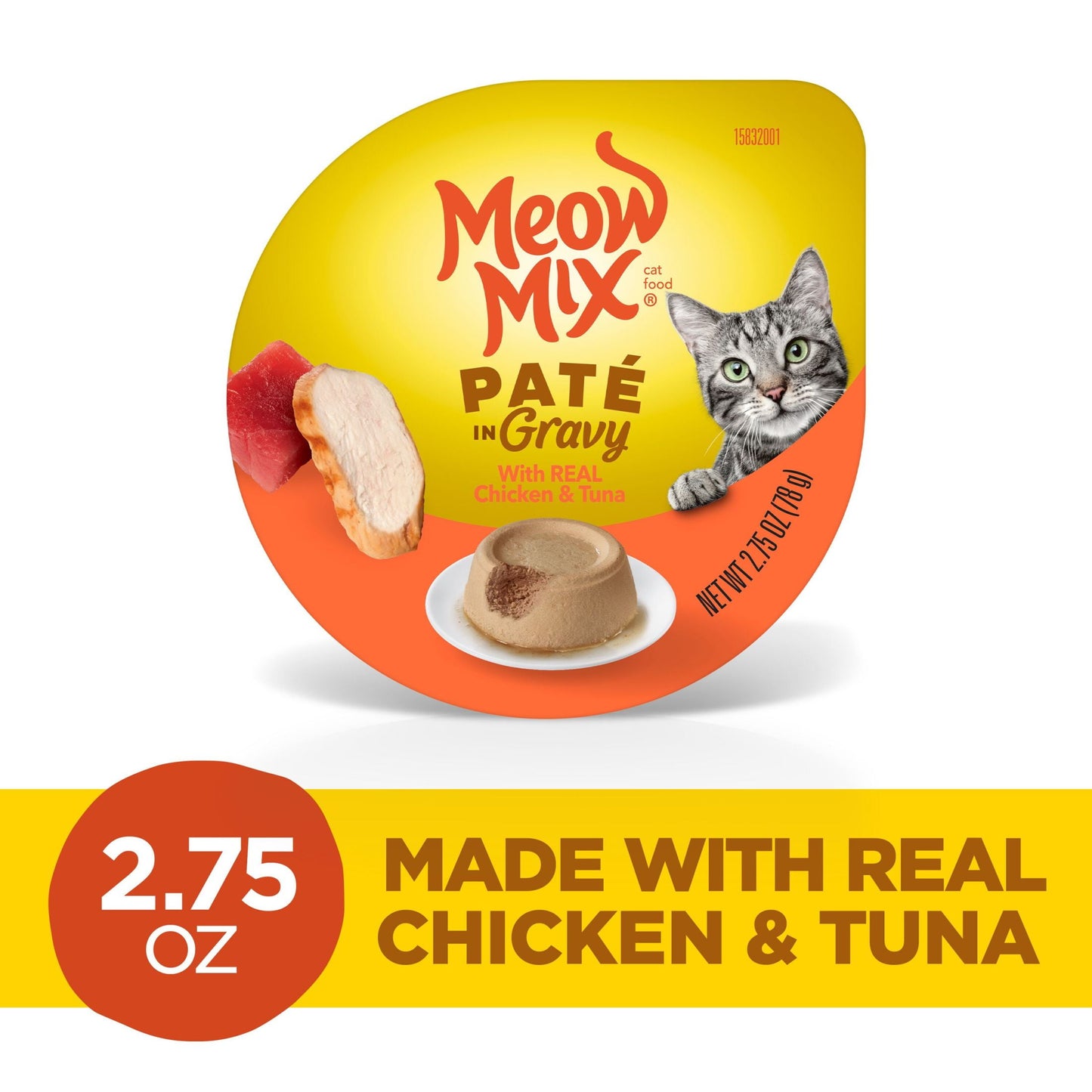 (6 pack) Meow Mix Pate in Gravy With Real Chicken & Tuna, Wet Cat Food, 2.75 oz Cup