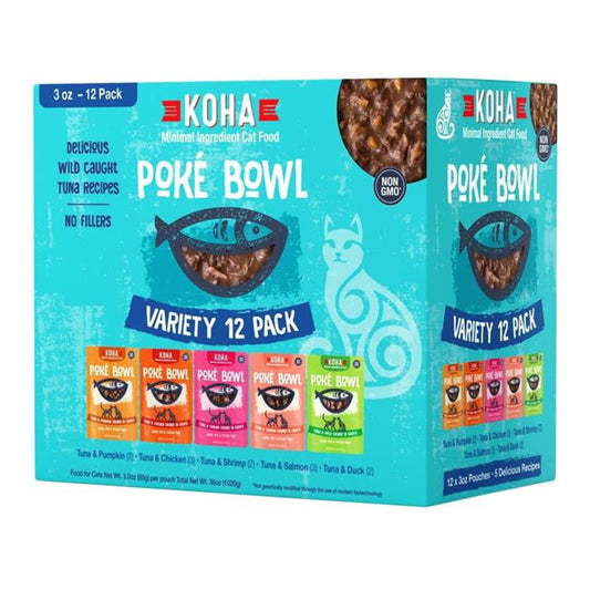 Koha 10811048023404 3 oz Cat Grain Free Poke Bowl Variety Pack - Case of 24