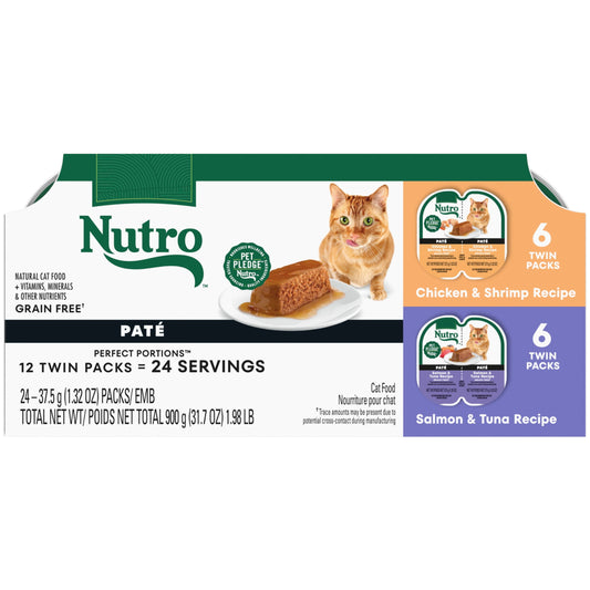Nutro Wet Cat Food Pate Multipack: Chicken & Shrimp And Salmon & Tuna Recipes (12) 2.64 Oz. Trays