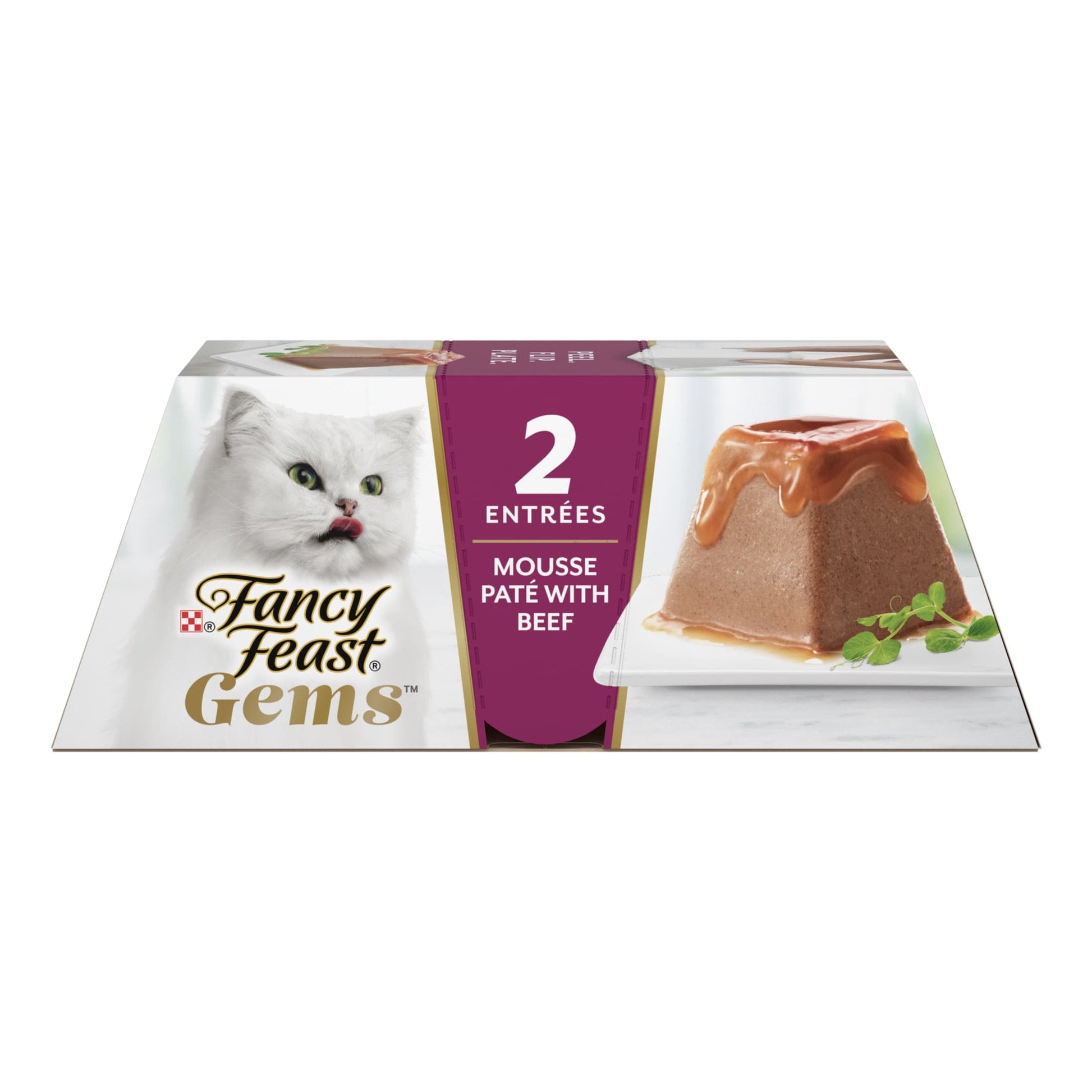 Purina Fancy Feast Gems Wet Cat Food Mousse Pate with Beef and Halo of Savory Gravy (2) 2 oz Tubs