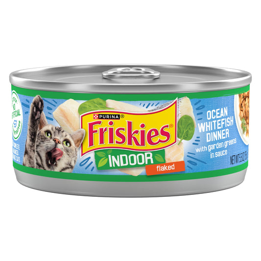 Purina Friskies Indoor Flaked Ocean Whitefish Dinner, Wet Cat Food, 5.5 oz Can