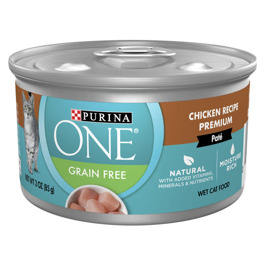 Purina ONE, Natural Grain Free Soft Chicken, Wet Cat Food Pate, 3 oz Cans, 24 Pack