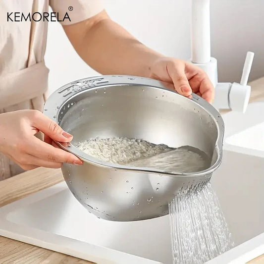 Rice Washer Strainer Bowl Stainless Steel 304 Rice Washing Bowl Rice