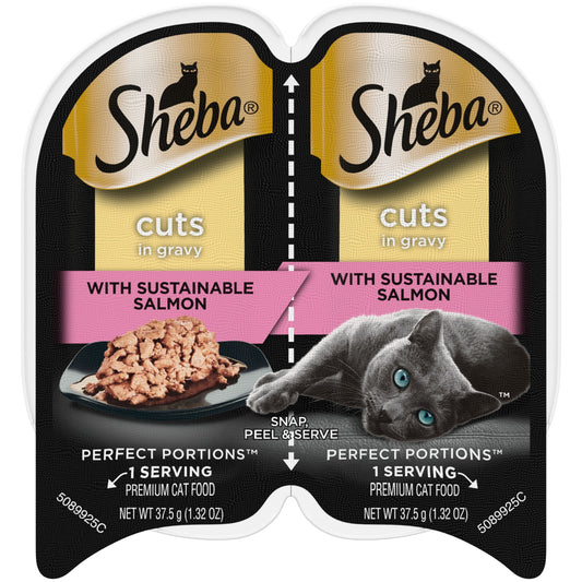 Sheba Perfect Portions Cuts In Gravy With Sustainable Salmon Cat Food, 2.6 Oz Twin-Pack Tray
