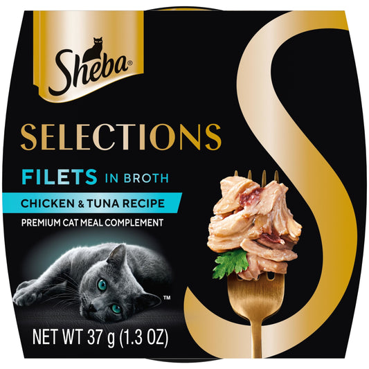 Sheba Selections Filets In Broth Chicken & Tuna Flavor Wet Cat Food Meal Complement, 1.3 Oz Cup