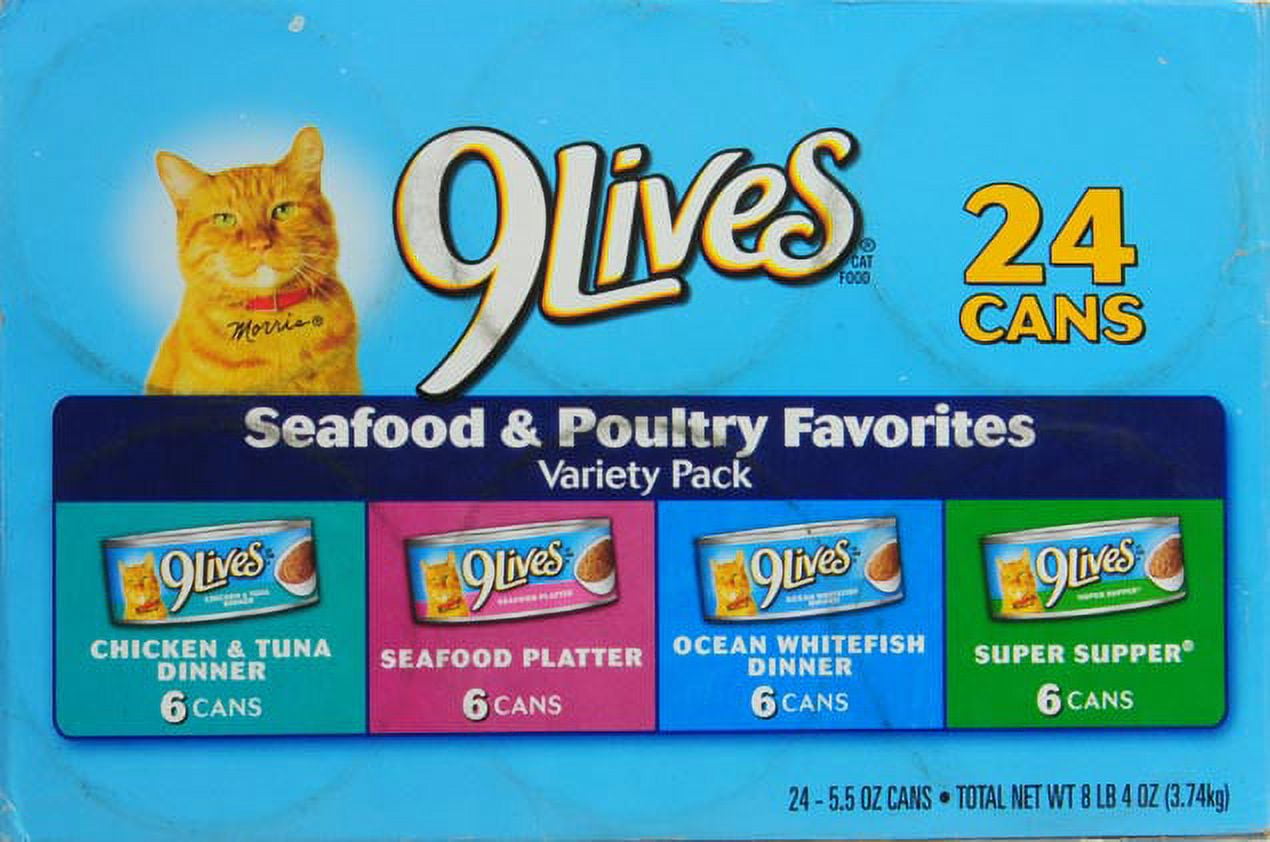(24 Pack) 9Lives Seafood and Poultry Favorites Wet Cat Food Variety Pack, 5.5 oz. Cans