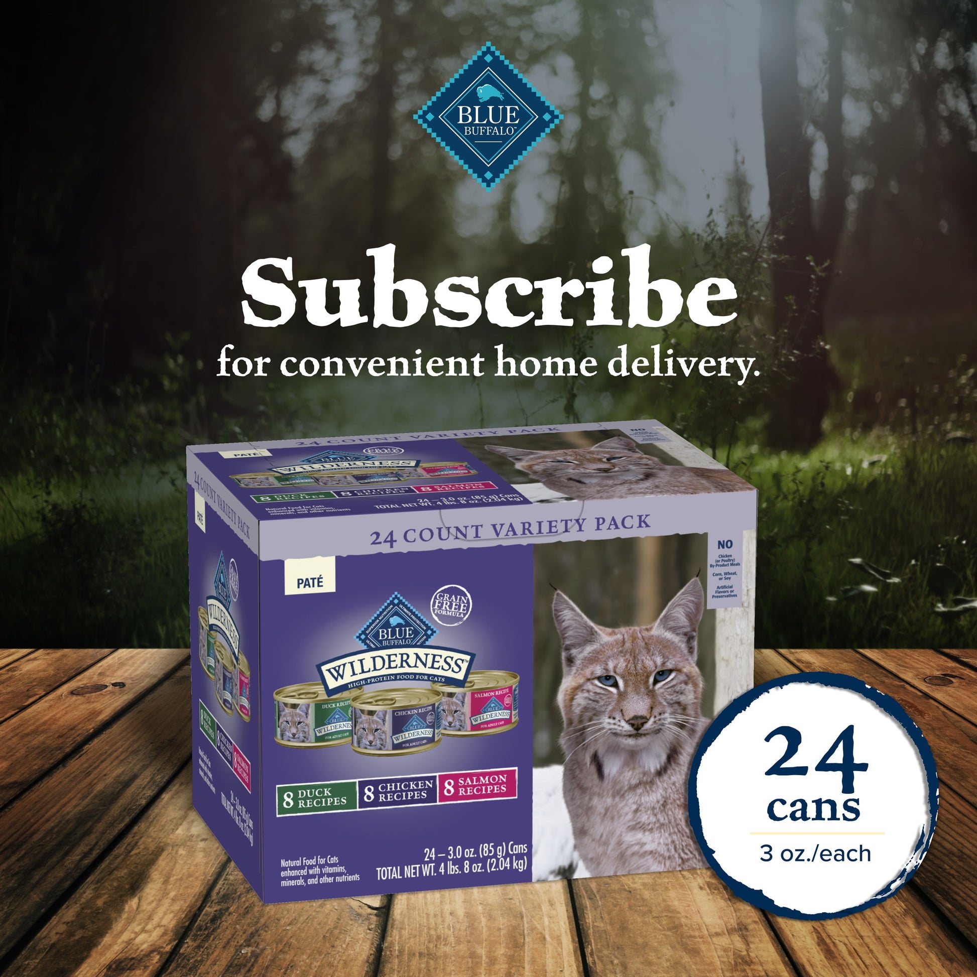 Blue Buffalo Wilderness High Protein, Natural Adult Pate Wet Cat Food Variety Pack (24 Count- 8 of Each Flavor)