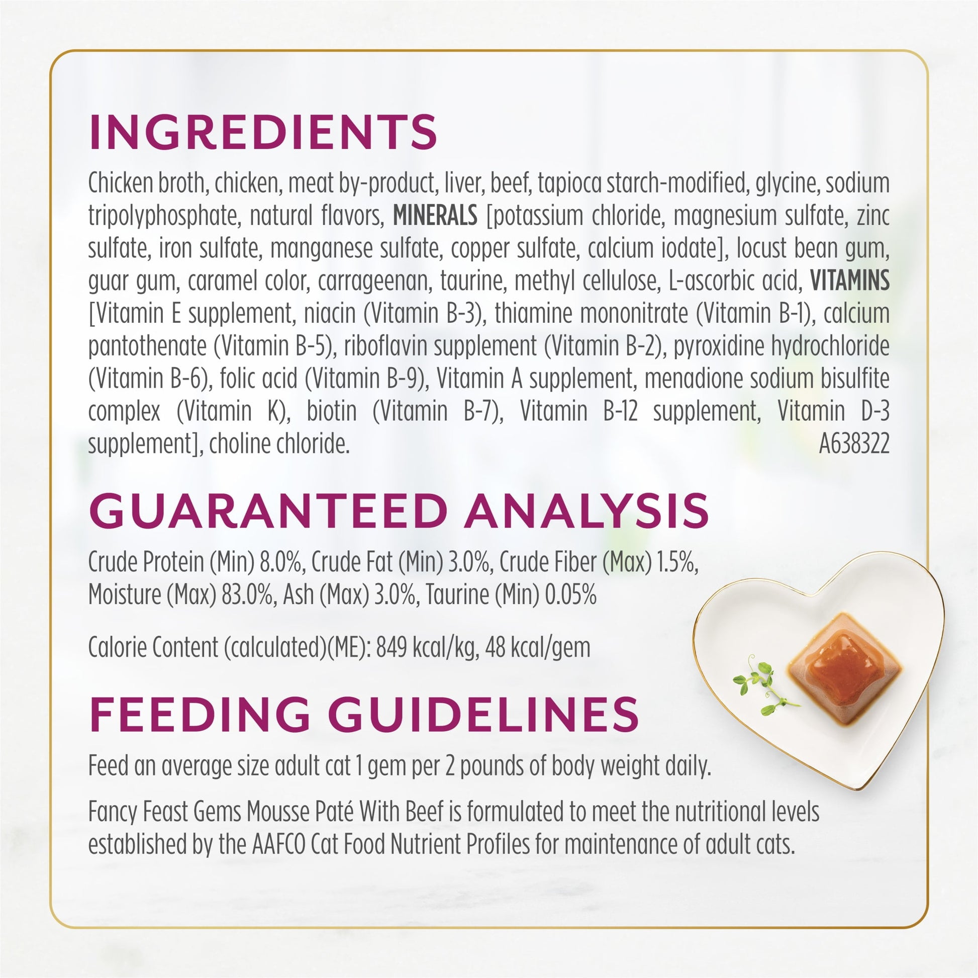 Purina Fancy Feast Gems Wet Cat Food Mousse Pate with Beef and Halo of Savory Gravy (2) 2 oz Tubs