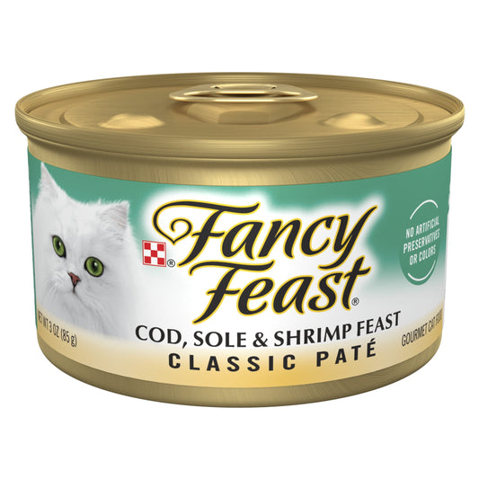 (12 pack) Purina Fancy Feast Classic Pate Kitten Food, Wet Cat Food, Cod, Sole, & Shrimp, 3 oz Can