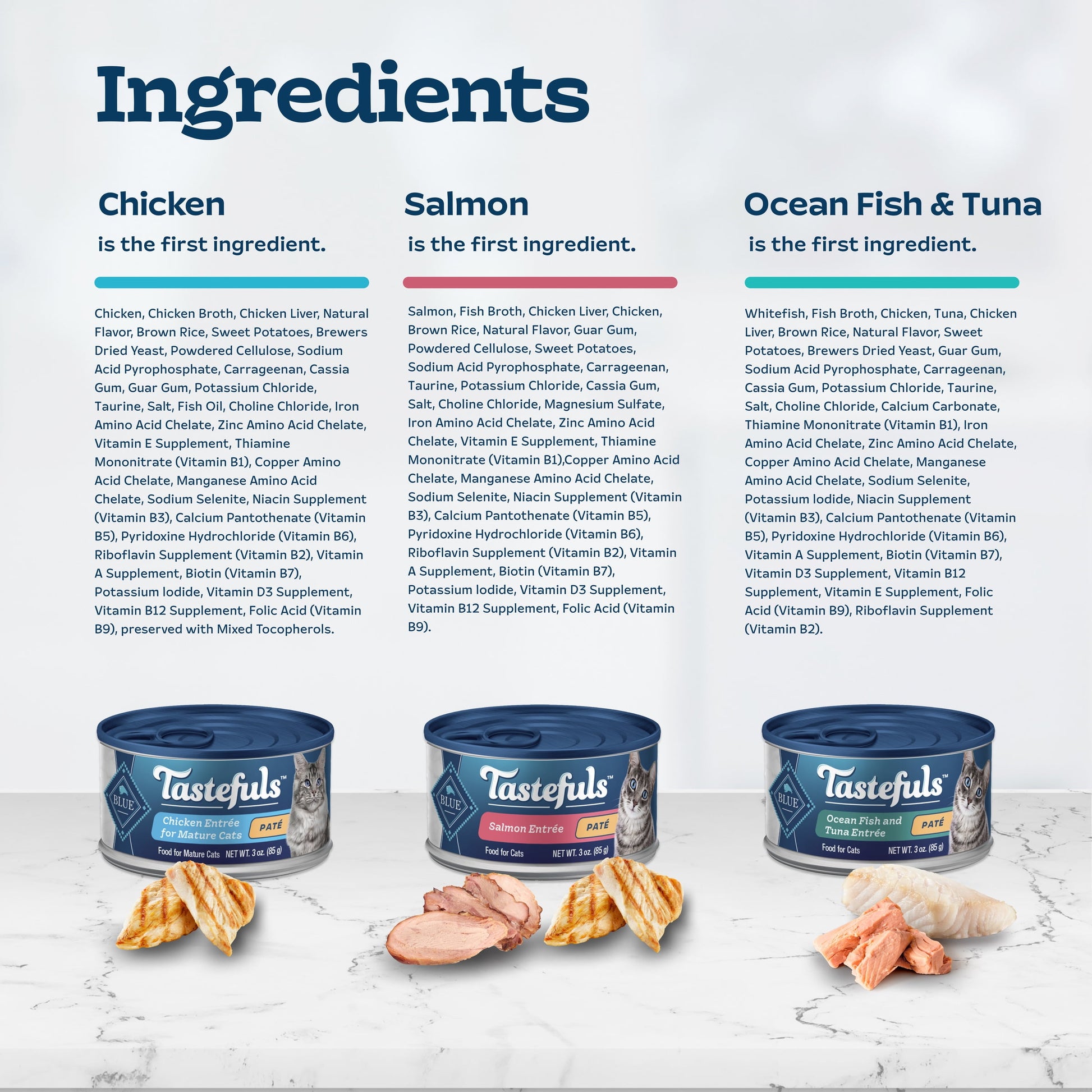 Blue Buffalo Tastefuls Natural Pate Wet Cat Food Variety Pack, Salmon, Chicken, Ocean Fish & Tuna Entrées 3-oz Cans (12 Count - 4 of Each Flavor)