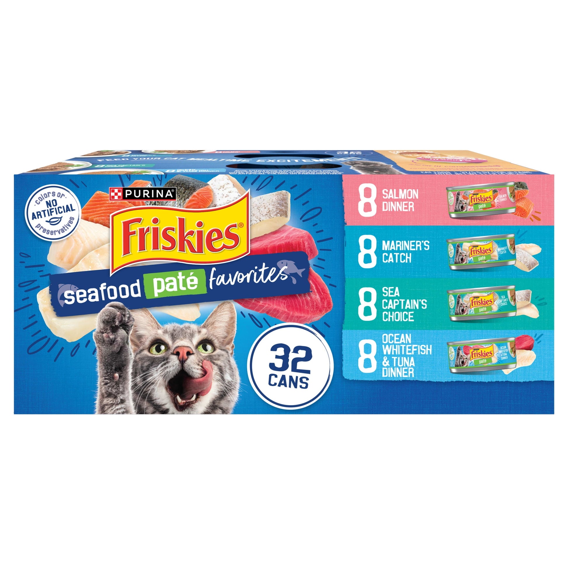 (2 pack) Purina Friskies Pate Seafood Favorites Variety Pack, Wet Cat Food, 5.5 oz Cans, 32 Pack