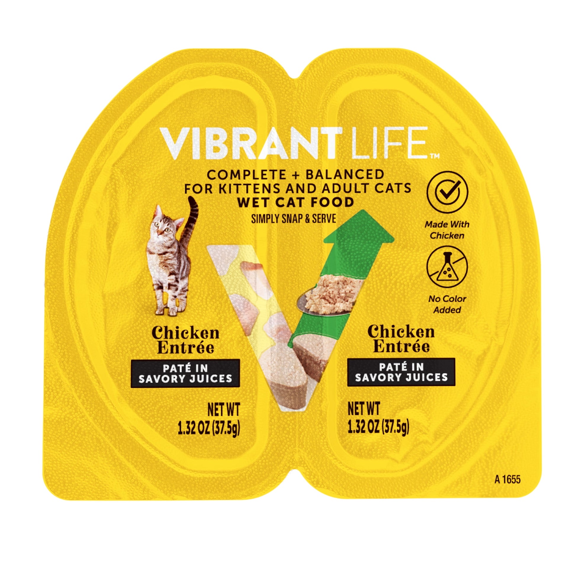 (6 pack) Vibrant Life Chicken Pate in Savory Juices Wet Cat Food, Grain-Free, 2.64 oz Split Tray
