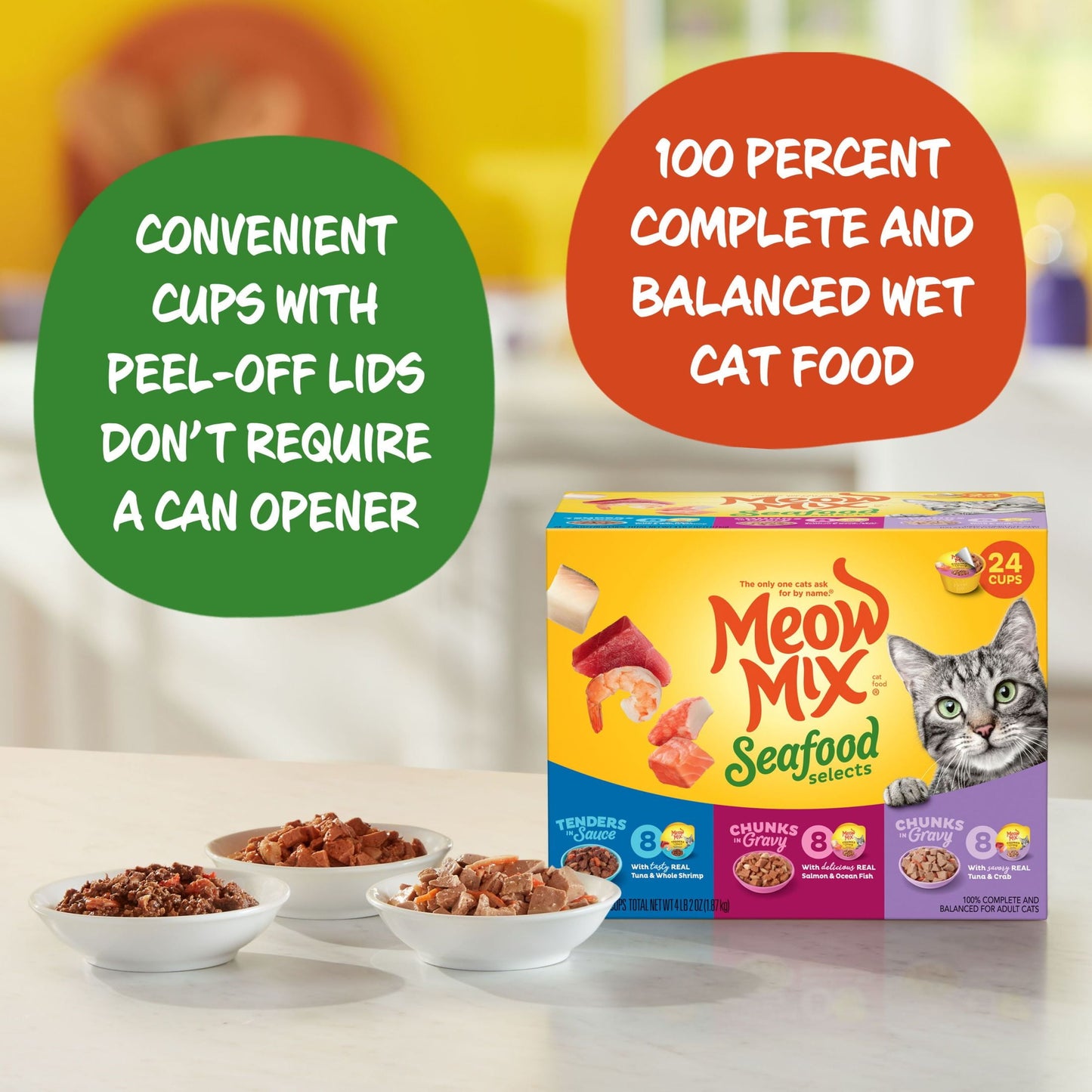 Meow Mix Seafood Selections Variety Pack, Wet Cat Food, 2.75 oz Cup (24 Pack)