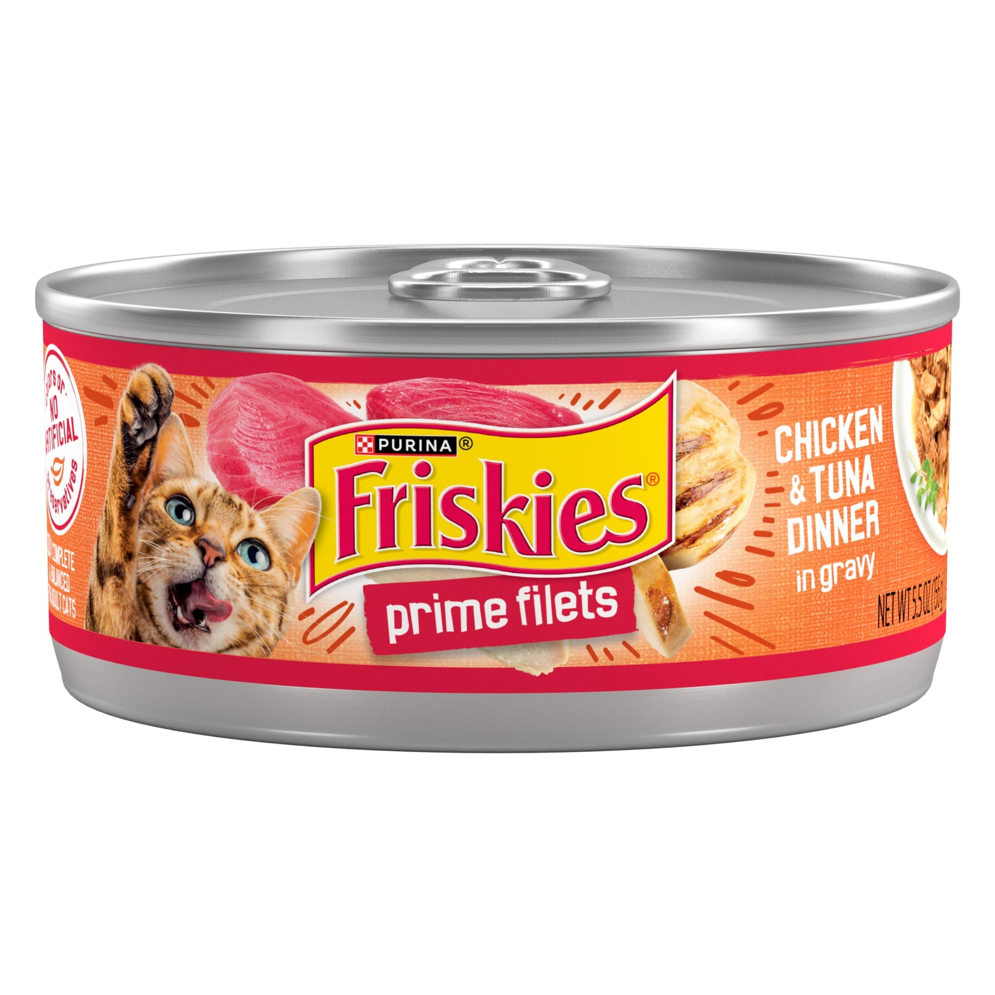 (12 pack) Purina Friskies Prime Filets, Chicken and Tuna Dinner in Gravy, Wet Cat Food, 5.5 oz Can