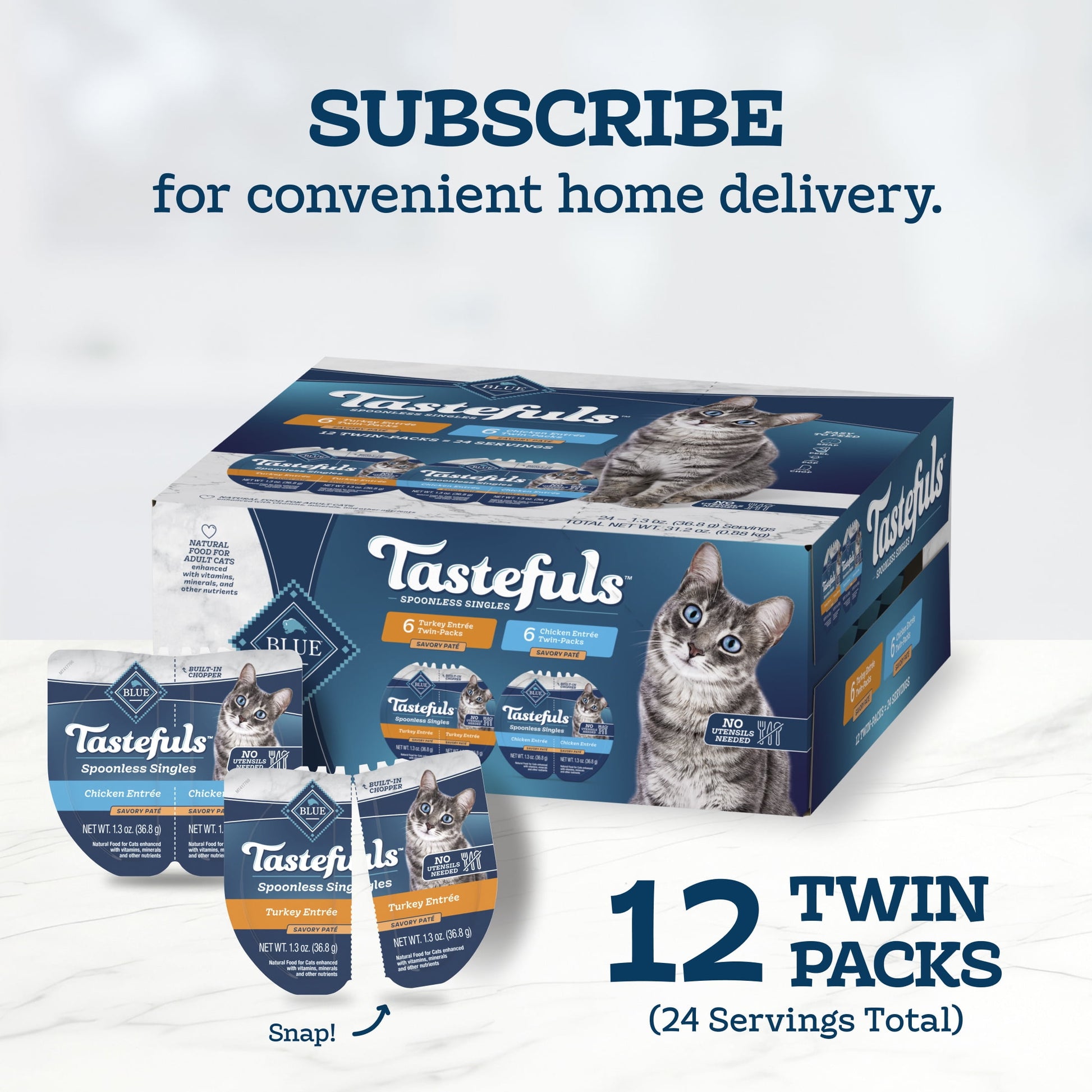 Blue Buffalo Tastefuls Spoonless Wet Cat Food Paté, 2.6-oz. Twin Packs, Chicken & Turkey (12 Ct.)