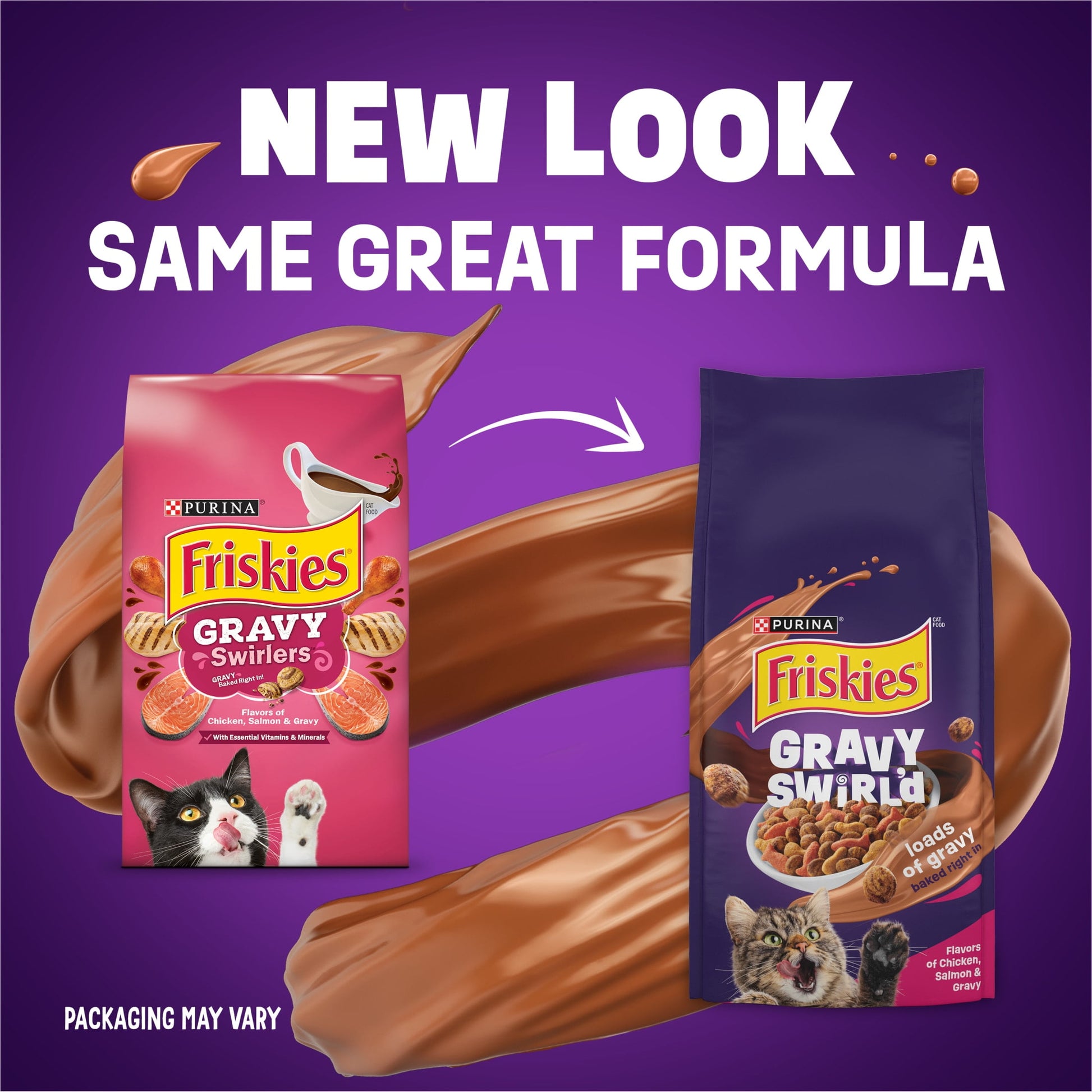 Purina Friskies Dry Cat Food Gravy Swirl'd with Flavors of Chicken, Salmon and Gravy Dry Cat Food, 16 lb Bag